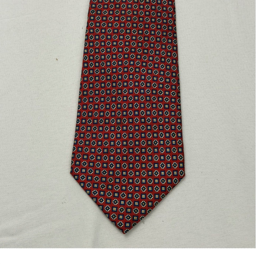 Polo Ralph Lauren Tie Mens 59" x 4" Red Geometric Medallion Silk USA Made
